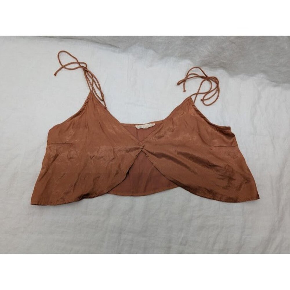 Endless Blu women's size Large burnt orange cropped spaghetti strap blouse T15